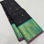 Load image into Gallery viewer, Classic Charcoal Black &amp; Turquoise Green 2gm Zari Kanchipuram Handloom Silk Saree SS25636
