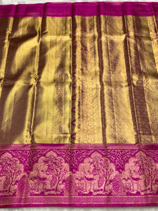 Classic Gold & Glow Purple Elegance Kanchipuram Handloom Silk Saree SS25435