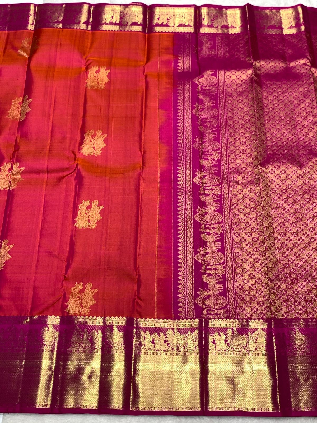 Classic Orange Pink & Fuchsia Pink Elegance Kanchipuram Handloom Silk Saree SS25361