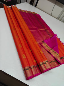 Classic Tangerine Orange 2gm Zari Kanchipuram Handloom Silk Saree SS26509