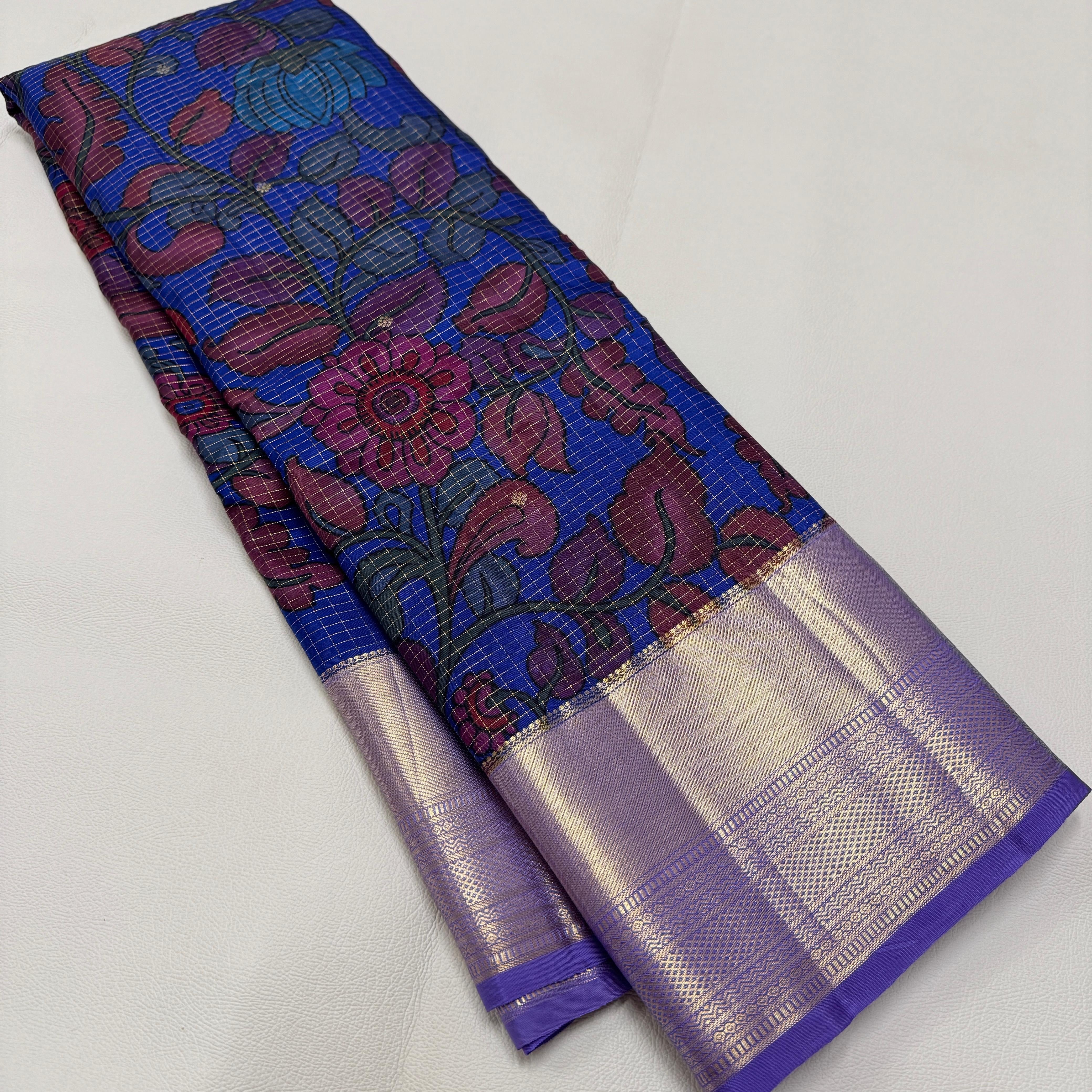 Classic Prussian Blue & Lavender Elegance Kanchipuram Handloom Silk Saree SS23590