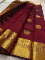 Load image into Gallery viewer, Classic Maroon Bridal Elegance Kanchipuram Handloom Silk Saree SS26087
