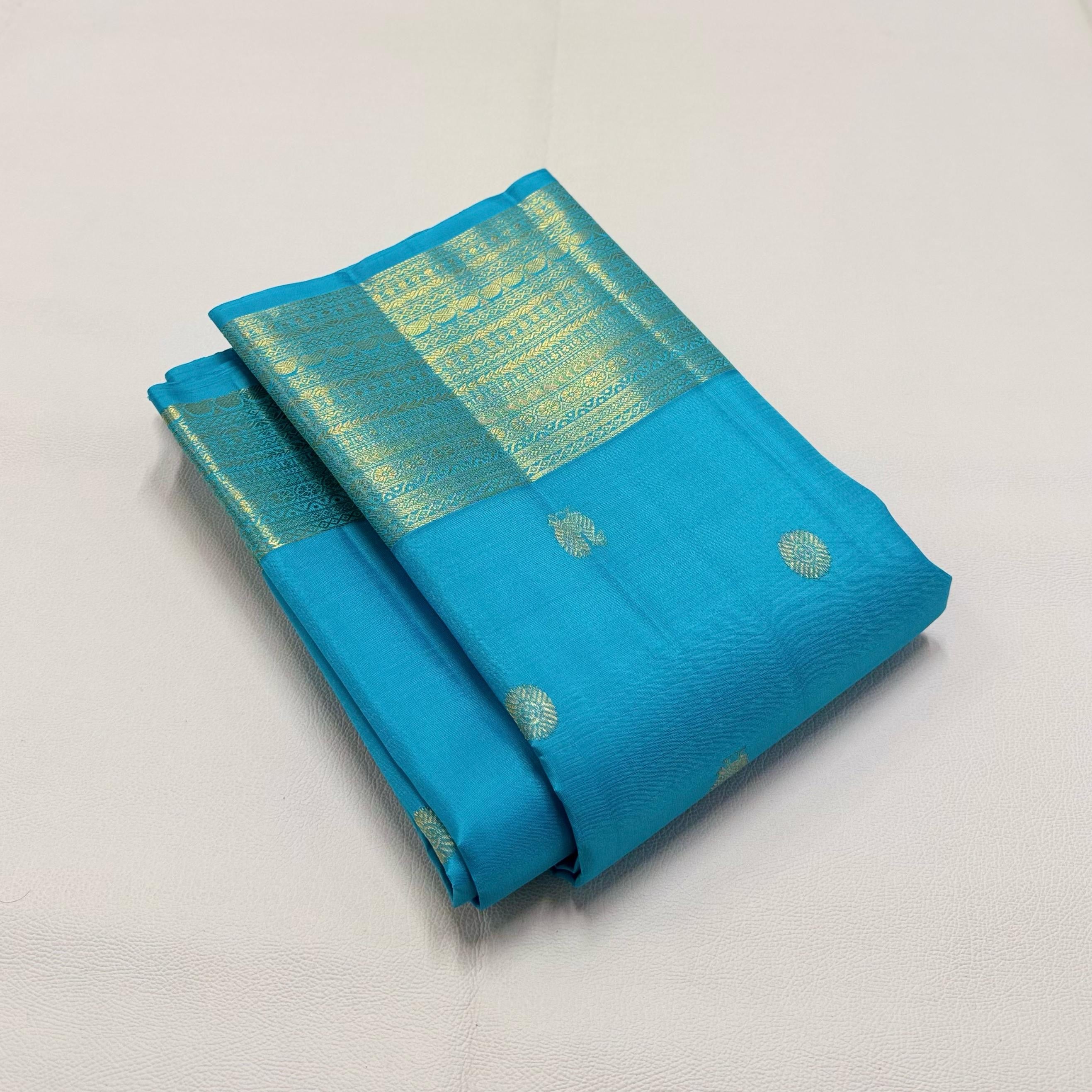 Classic Sky Blue 1gm Zari Elegance Kanchipuram Handloom Silk Saree SS24679