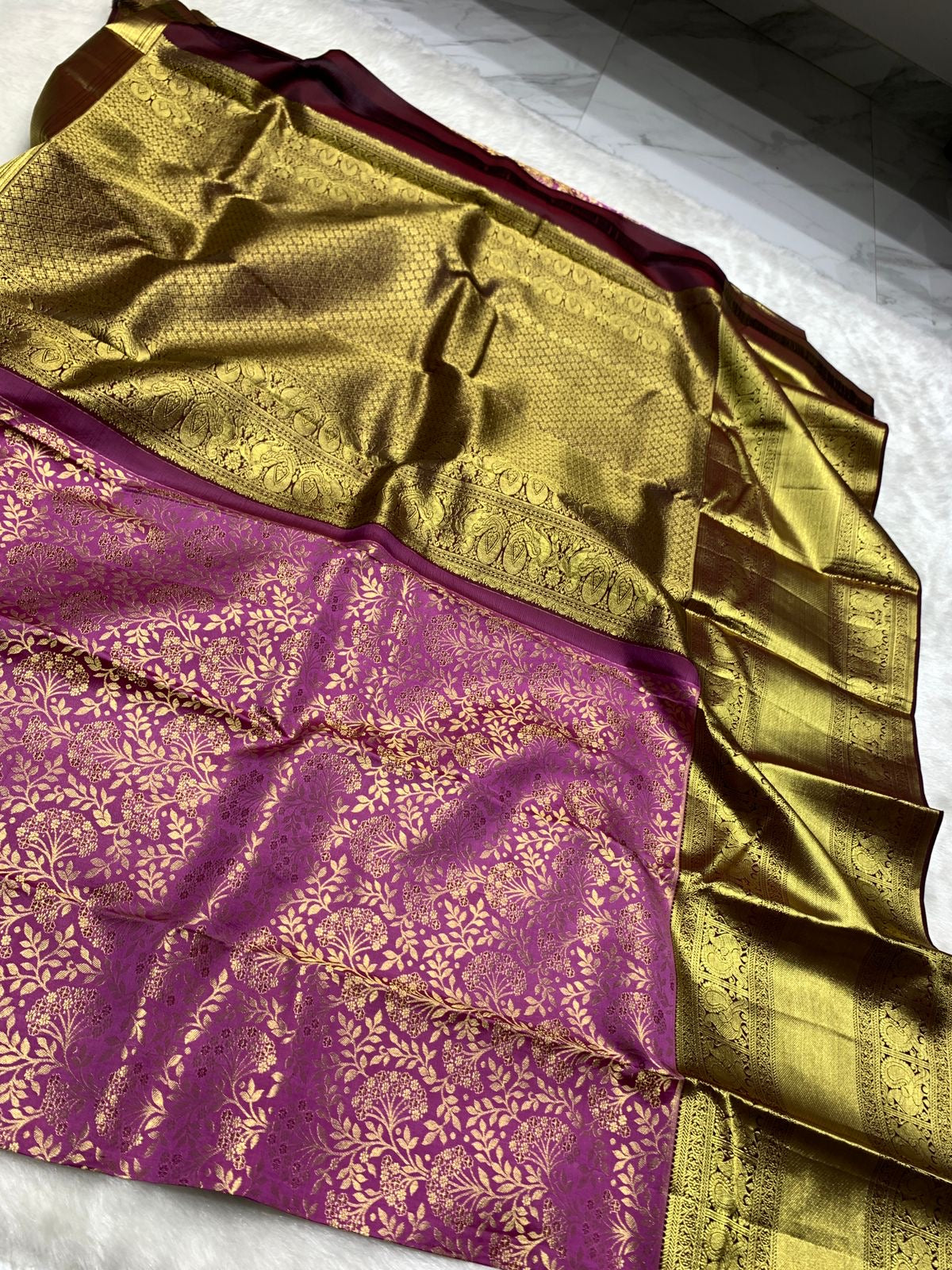 Classic Onion Pink & Mahogany Red 2gm Zari Kanchipuram Handloom Silk Saree SS26002