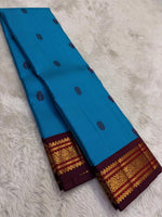 Load image into Gallery viewer, Classic Azure Blue &amp; Barn Red Elegance Kanchipuram Handloom Silk Saree SS27243
