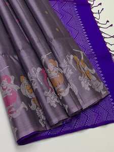Classic Mauve & Bluish Violet Double Warp Elegance Handloom Soft Silk Saree SS26426