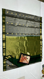 Load image into Gallery viewer, Classic Cement Grey &amp; Bottle Green Korvai Elegance Kanchipuram Handloom Silk Saree SS27119

