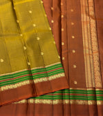 Load image into Gallery viewer, Classic Mustard &amp; Creamy Brown 1gm Zari Elegance Kanchipuram Handloom Silk Saree SS24139
