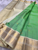 Load image into Gallery viewer, Classic Lime Green &amp; Cream Elegance Kanchipuram Handloom Silk Saree SS27213
