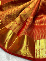 Load image into Gallery viewer, Classic Brick Orange 2gm Zari Bridal Elegance Kanchipuram Handloom Silk Saree SS25721
