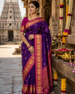 Load image into Gallery viewer, Classic Deep Violet &amp; Pink Elegance Kanchipuram Handloom Silk Saree SS27878
