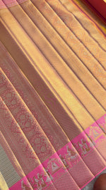 Load image into Gallery viewer, Classic Golden Cream &amp; Fuchsia Pink Bridal Elegance Kanchipuram Handloom Silk Saree SS28016
