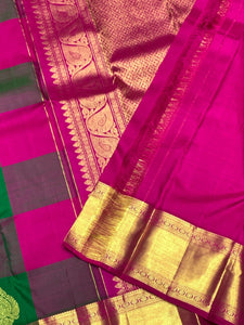 Classic Deep Pink & Green 2gm Zari Kanchipuram Handloom Silk Saree SS25815
