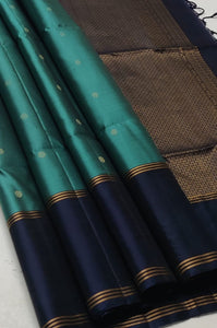 Classic Teal Green & Navy Blue Elegance Handloom Soft Silk Saree SS23967