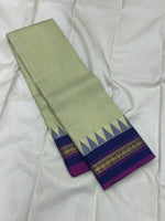 Load image into Gallery viewer, Classic Sage Green &amp; Royal Blue 1gm Zari Vintage Thread Checks Korvai Kanchipuram Handloom Silk Saree SS26895
