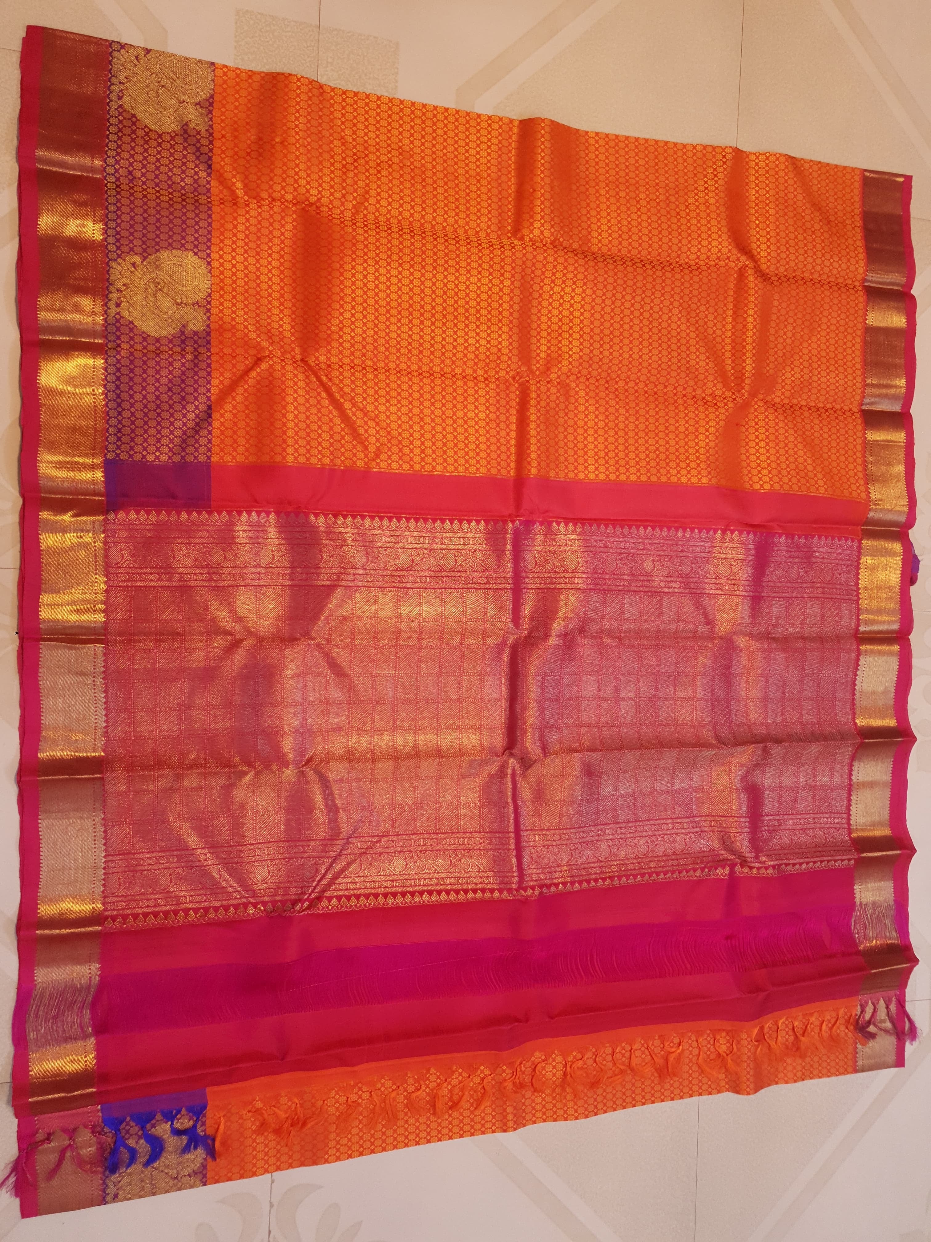 Classic Tangerine Orange 1gm Zari Elegance Kanchipuram Handloom Silk Saree SS23731