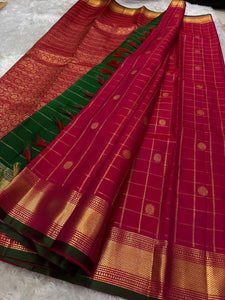 Classic Brick Pink & Forest Green Elegance Kanchipuram Handloom Silk Saree SS24543