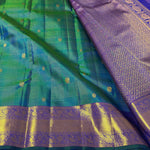 Load image into Gallery viewer, Classic  Peacock Green &amp; Violet 2gm Zari Elegance Kanchipuram Handloom Silk Saree SS28389
