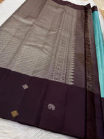 Load image into Gallery viewer, Classic Tropical Blue &amp; Coffee Brown Elegance Kanchipuram Silk Saree SS23828
