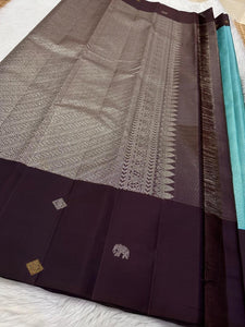 Classic Tropical Blue & Coffee Brown Elegance Kanchipuram Silk Saree SS23828