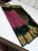 Load image into Gallery viewer, Classic Rose Pink &amp; Bottle Green Elegance Kanchipuram Handloom Silk Saree SS28106
