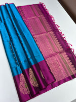 Load image into Gallery viewer, Classic Azure Blue &amp; Wine Red Elegance Handloom Soft Silk Saree SS26537
