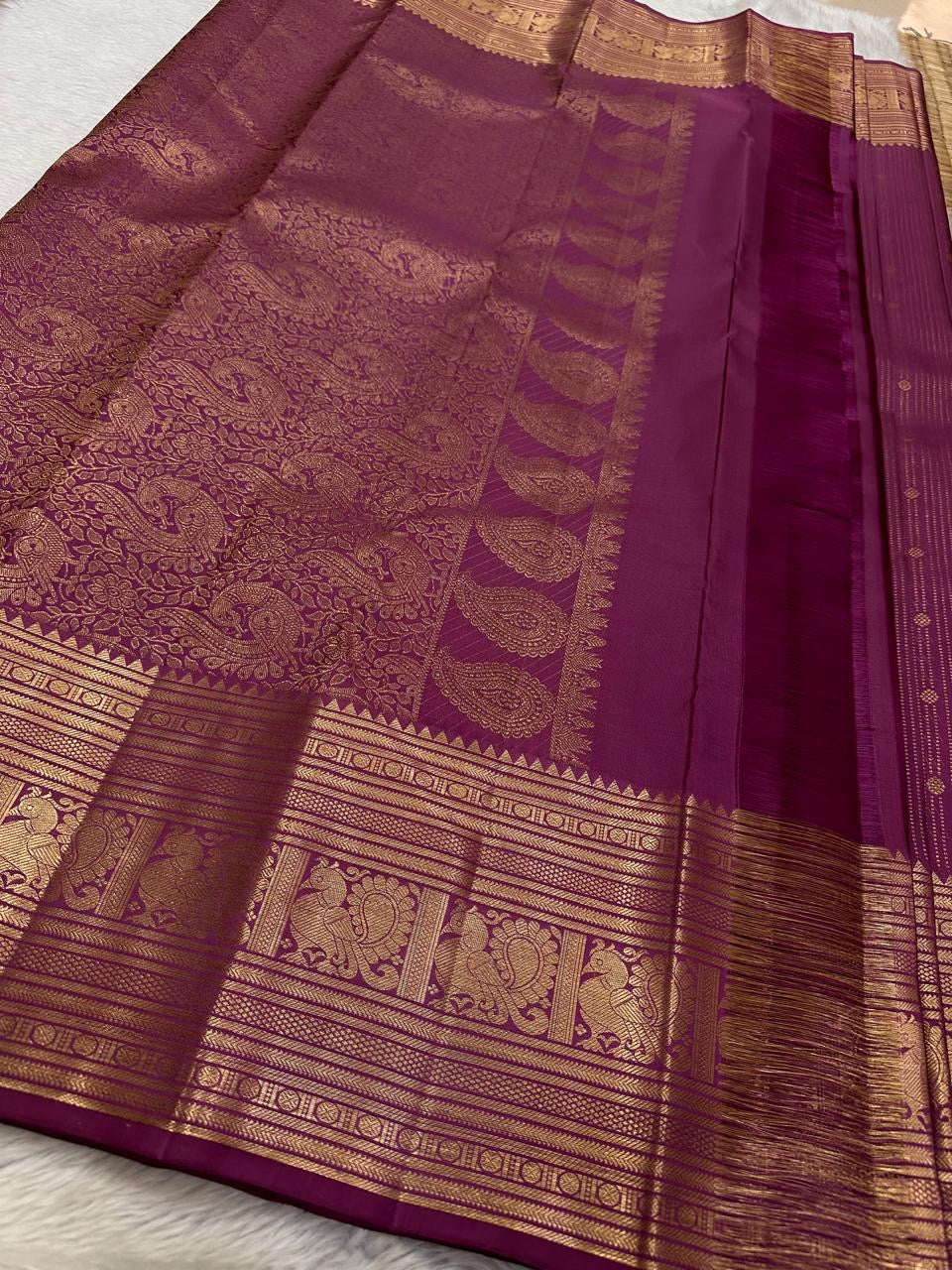 Creamy Onion Pink Bridal Elegance Kanchipuram Handloom Silk Saree SS22870