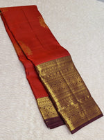 Load image into Gallery viewer, Classic Dark Orange &amp; Coffee Brown 1gm Zari Kanchipuram Handloom Silk Saree SS26545
