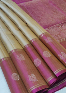 Pearl Cream & Onion Pink Elegance Handloom Soft Silk Saree SS24736