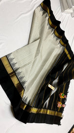 Load image into Gallery viewer, Classic Pearl Cream &amp; Charcoal Black Elegance Kanchipuram Handloom Silk Saree SS24525
