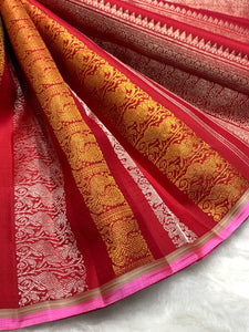 Classic Carmine Red 2gm Zari Kanchipuram Handloom Silk Saree SS26100