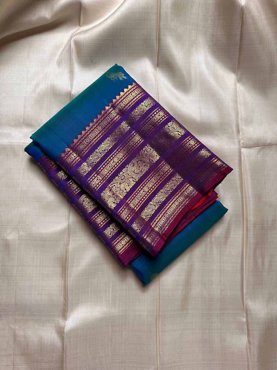 Classic Azure Blue & Dark Wine Pink Kanchipuram Handloom Silk Saree SS26090