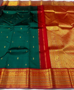 Load image into Gallery viewer, Classic Pine Green &amp; Brick Red 2gm Zari Bridal Elegance Kanchipuram Handloom Silk Saree SS27127

