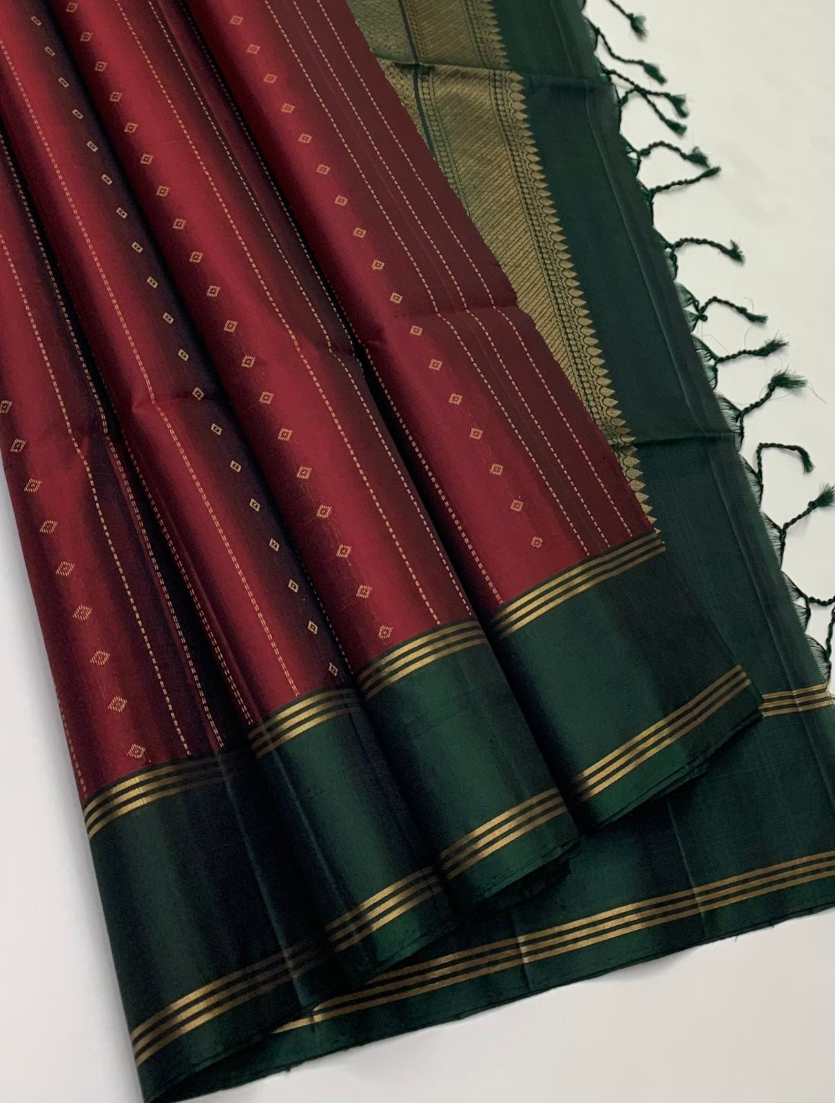 Classic Brown & Pine Green Elegance Handloom Soft Silk Saree SS25654