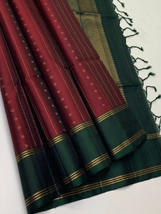 Classic Brown & Pine Green Elegance Handloom Soft Silk Saree SS25654