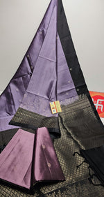 Load image into Gallery viewer, Classic Lavender &amp; Black Elegance Handloom Soft Silk Saree SS24747
