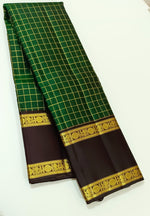 Load image into Gallery viewer, Classic Green &amp; Dark Brown Zari Kattam &amp; Rettai Pet Border Elegance Kanchipuram Handloom Silk Saree SS25337
