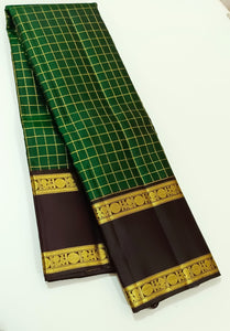 Classic Green & Dark Brown Zari Kattam & Rettai Pet Border Elegance Kanchipuram Handloom Silk Saree SS25337