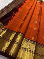 Load image into Gallery viewer, Classic Burnt Orange &amp; Coffee Brown Elegance Kanchipuram Handloom Silk Saree SS27212
