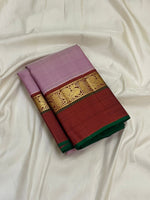 Load image into Gallery viewer, Classic Baby Pink &amp; Brown 1gm Silver Zari Checks Korvai Elegance Kanchipuram Handloom Silk Saree SS27560

