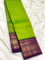 Load image into Gallery viewer, Classic Lime Green &amp; Plum 3gm Zari Vaira Oosi Beldari Design Elegance Kanchipuram Handloom Silk Saree SS24447
