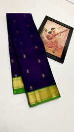 Load image into Gallery viewer, Classic Royal Blue &amp; Light Green Elegance Kanchipuram Handloom Silk Saree SS27122
