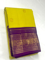 Load image into Gallery viewer, Classic Lemon Yellow &amp; Vadamalli 2gm Zari Elegance Kanchipuram Handloom Silk Saree SS27532
