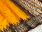 Load image into Gallery viewer, Classic Golden Yellow &amp; Coffee Brown Vintage Thread Butta Korvai  Elegance Kanchipuram Handloom Silk Saree SS27557
