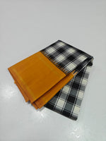 Load image into Gallery viewer, Classic Black Checker &amp; Mustard 2gm Zari Korvai Elegance Kanchipuram Handloom Silk Saree SS27103
