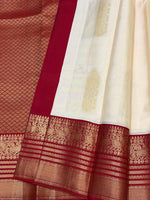 Load image into Gallery viewer, Classic Off White &amp; Brick Red 1gm Zari Elegance Kanchipuram Handloom Silk Saree SS28075

