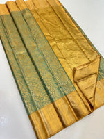 Load image into Gallery viewer, Classic Light Green &amp; Golden Mustard Bridal Elegance Kanchipuram Tissue Handloom Silk Saree SS25274
