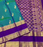 Load image into Gallery viewer, Classic Peacock Blue 1gm Zari Elegance Kanchipuram Handloom Silk Saree SS24198
