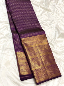 Classic Berry Plum 2gm Zari Vaira Oosi Check Butta Elegance Kanchipuram Handloom Silk Saree SS23618