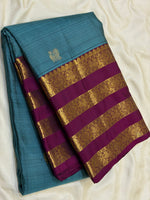 Load image into Gallery viewer, Classic Azure Blue &amp; Berry Wine Long Border Vintage Elegance Kanchipuram Handloom Silk Saree SS27183
